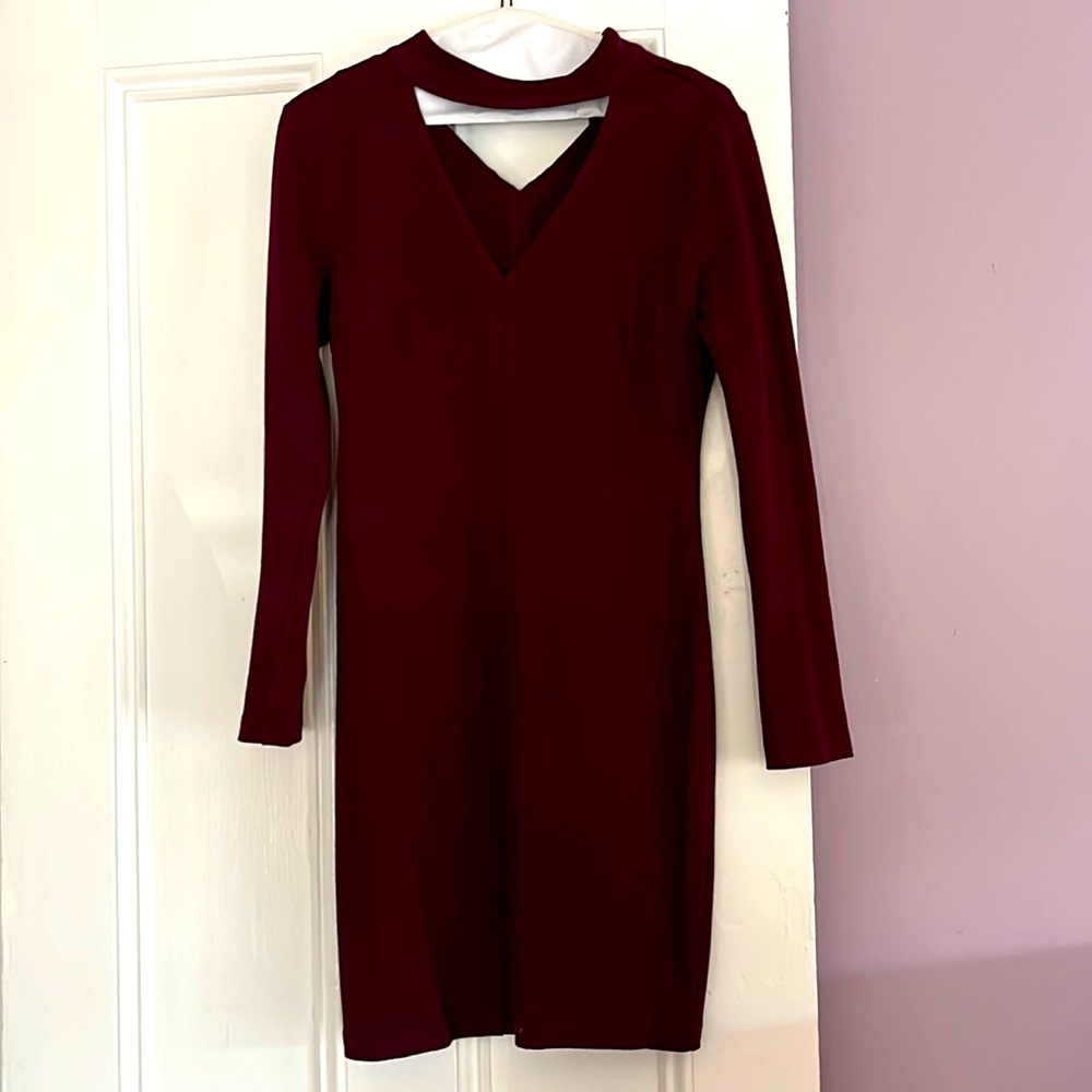 Burgundy Cynthia Steffe, open neck, Fitted Dress. Size 4